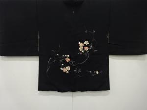 枝花模様　刺繍　一つ紋　絵羽織